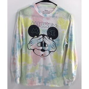 Y2K Disney Mickey Mouse Tee Shirt Women's Small Long Sleeve Pastel Tie Dye